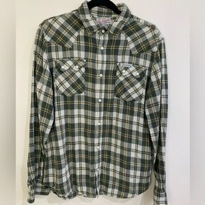 VTG True Religion Green & White Plaid Women's Shirt Size L Casual Everyday Wear